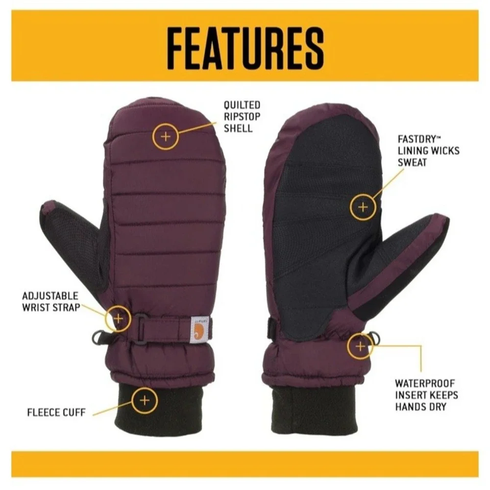 NWT Carhartt Women's Quilts Insulated Mittens - Color Charcoal‎ - Size Small